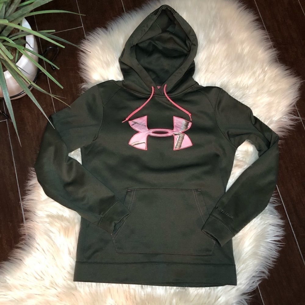 Under Armour storm hoodie olive green/pink small